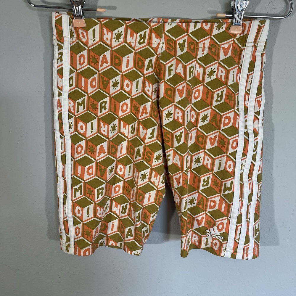 Adidas x Farm Rio Shorts Women's Size S Green Geometric Biker Yoga Gym Athletic